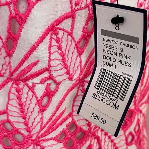 Crown & Ivy Hot Pink and White Embroidered Eyelet Spaghetti Strap Dress 8 NEW - Picture 7 of 7